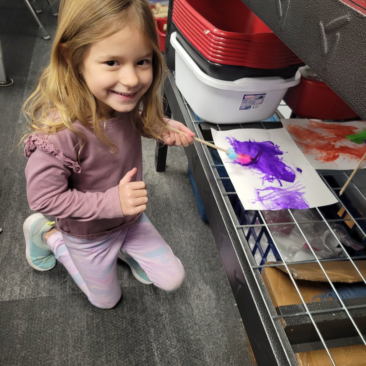 Kindergarten painting with paint brushes they designed! We painted hearts, big circles, bearded dragons, and godzilla!#wcsflight