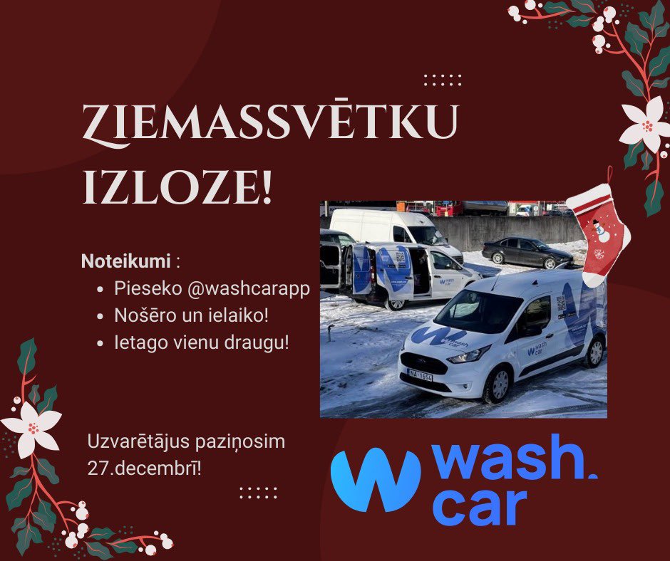 WashCar Ziemassvētku izloze! 🎄🎅

Noteikumi: 
-> Seko mums <a href="/washcarapp/">WashCar</a> 
-> Nošēro un ielaiko
-> Ieraksti/ietago komentārā vienu vai vairākus draugus! Ja nav ko ierakstīt - droši raksti mūs! 

Balvā: WashCar salona vai virsbūves automazgāšana pēc paša izvēles. 
2 uzvarētāji! 😎❤️
