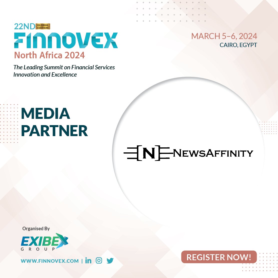 𝗪𝗲'𝗿𝗲 𝘁𝗵𝗿𝗶𝗹𝗹𝗲𝗱 𝘁𝗼 𝗿𝗲𝘃𝗲𝗮𝗹 @NewsAffinity 𝗮𝘀 𝗼𝘂𝗿 𝗲𝘀𝘁𝗲𝗲𝗺𝗲𝗱 𝗺𝗲𝗱𝗶𝗮 𝗽𝗮𝗿𝘁𝗻𝗲𝗿 𝗳𝗼𝗿 FINNOVEX 𝗡𝗼𝗿𝘁𝗵 𝗔𝗳𝗿𝗶𝗰𝗮 𝟮𝟬𝟮𝟰 #FinnovexGlobalSeries #FinnovexNA2024 #mediapartner #newsaffinity #cairoegypt