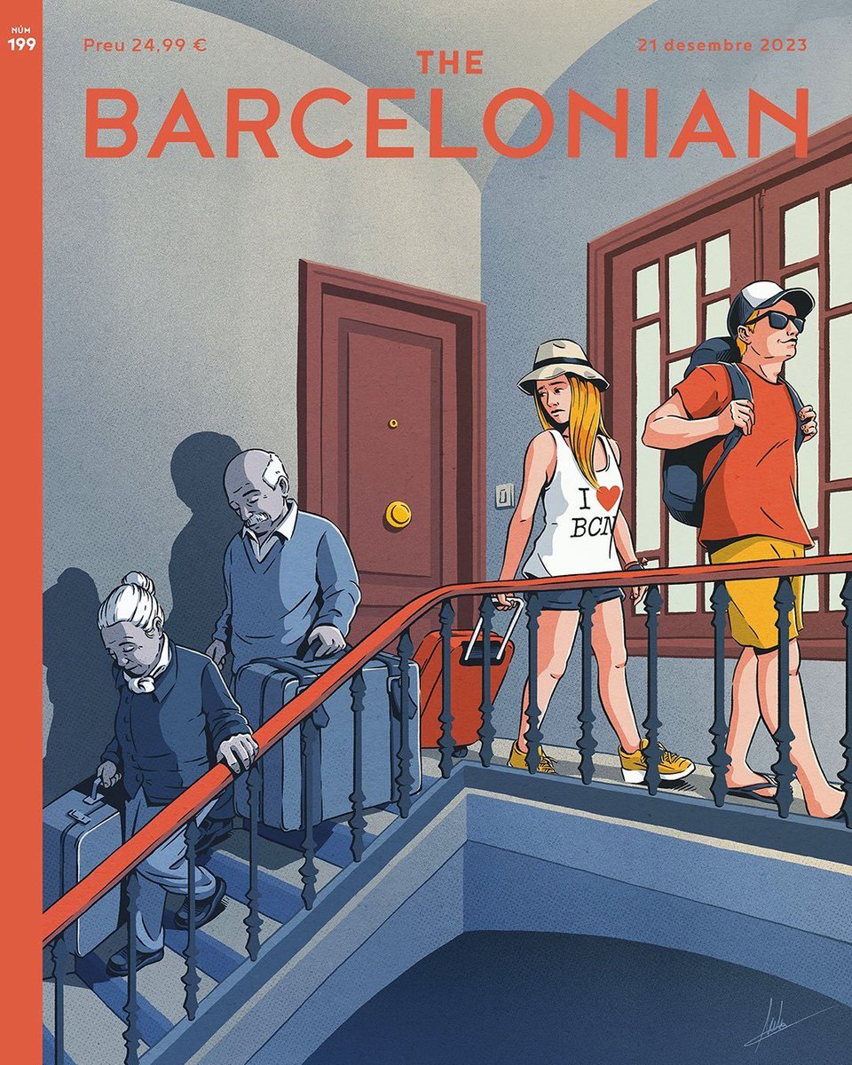 Spectacular illustration by @andreu_zaragoza for 'The Barcelonian' perfectly summing up the devastating impact of uncontrolled tourist flats in European cities.