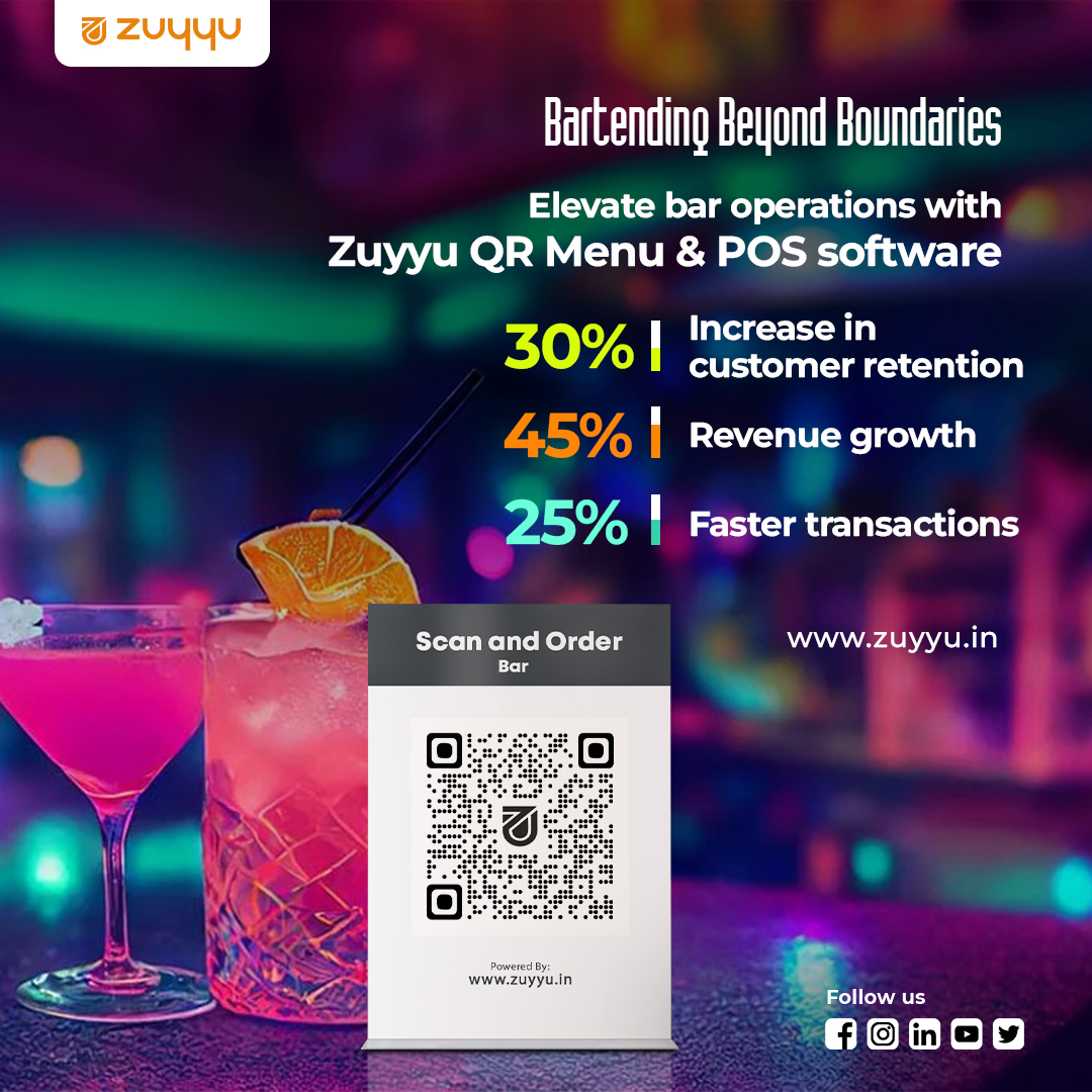 Explore Zuyyu's Bar & Nightclub QR Menu & POS Software and start revolutionizing the industry.
.
Highlight signature cocktails, showcase themed nights, and provide an innovative selection of offers.
.
#zuyyu #bar #nightclublife #billingsoftware #pos #mobileordering #barmanagement