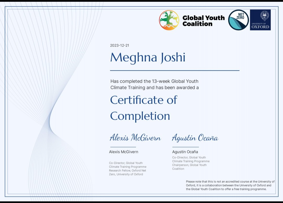 Excited to share my certificate of completion of the 13 weeks #GlobalYouthClimateTraining2023 organised by @TheglobalyouthC and  @OxfordNetZero to #empowerpeople to engage more directly in the @UNFCCC system

#youthempowerment #climatejustice #regenerativeleadership