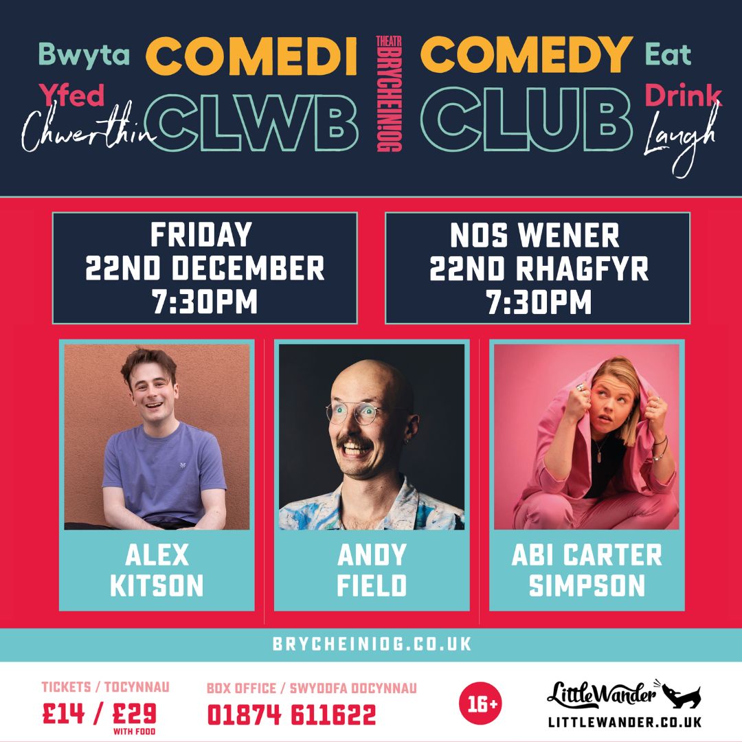 Have you got your ticket for Comedy Club at @Brycheiniog TOMORROW? Don't miss out on “The Best of Bristol’s rising comics” @alexkitson0, BGT Semi Finalist '23 @abicartersimps, and the “Wonderfully weird” @andyfieldhello Get your ticket here now: buff.ly/3tkNSkX