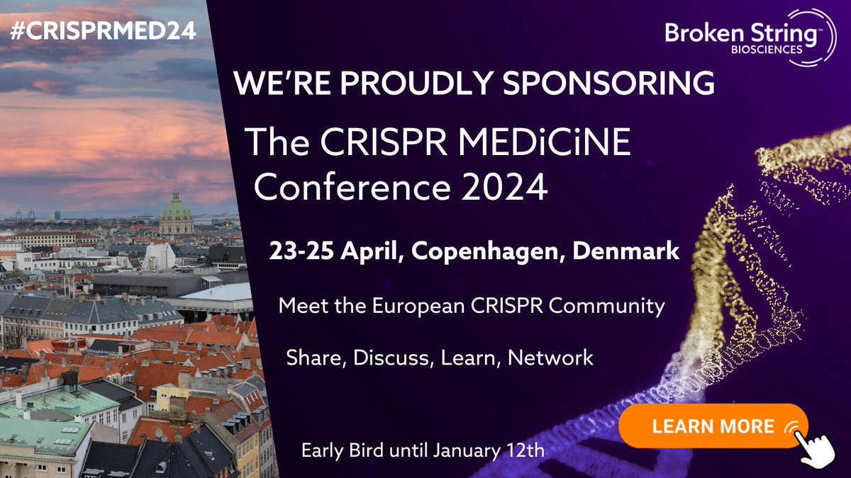 We are proud to be sponsoring the first CRISPR Medicine Conference #CRISPRMED24,  which will take place April 23-25 2024, in #Copenhagen. 
 
Early Bird registration ends on January 12th - learn   more about the event and register at: event.fourwaves.com/crisprmed24/pa…
 
@CRISPRmedicine