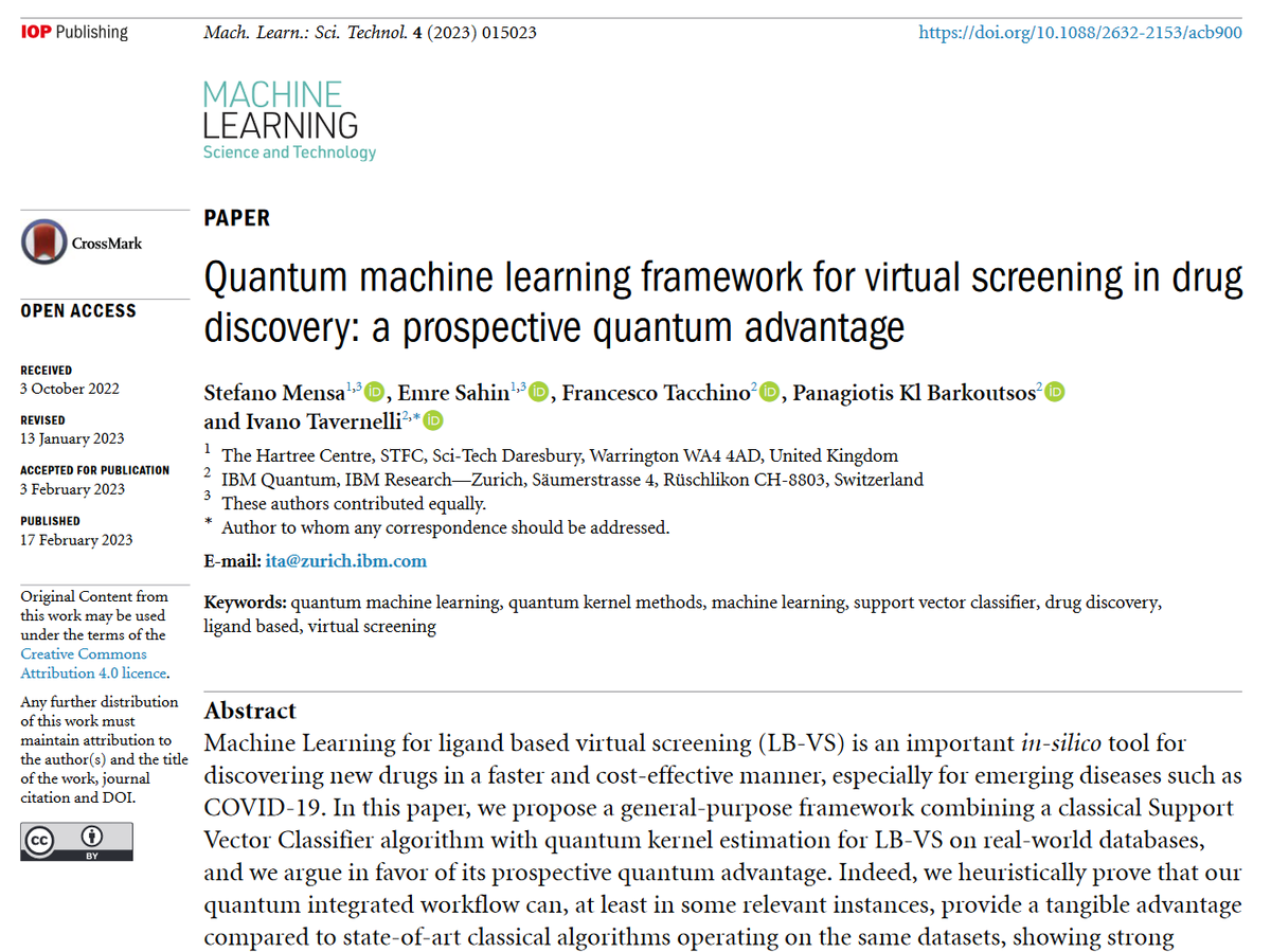 Machine Learning: Science and Technology (@mlstjournal) on Twitter photo 🥁Drum roll.....announcing the most read <a href="/MLSTjournal/">Machine Learning: Science and Technology</a> article in 2023! '#Quantum #machinelearning framework for virtual screening in #drugdiscovery......' by <a href="/ITavernelli/">Ivano Tavernelli</a> <a href="/quantum_of_me/">Francesco Tacchino</a> <a href="/PBarkoutsos/">PanagiotisBarkoutsos</a> @Hudaveremedi @DrQuantStef <a href="/IBMResearch/">IBM Research</a> <a href="/HartreeCentre/">Hartree Centre</a> bit.ly/3IurZo2 🎉 🥁Drum roll.....announcing the most read <a href="/MLSTjournal/">Machine Learning: Science and Technology</a> article in 2023! '#Quantum #machinelearning framework for virtual screening in #drugdiscovery......' by <a href="/ITavernelli/">Ivano Tavernelli</a> <a href="/quantum_of_me/">Francesco Tacchino</a> <a href="/PBarkoutsos/">PanagiotisBarkoutsos</a> @Hudaveremedi @DrQuantStef <a href="/IBMResearch/">IBM Research</a> <a href="/HartreeCentre/">Hartree Centre</a> bit.ly/3IurZo2 🎉