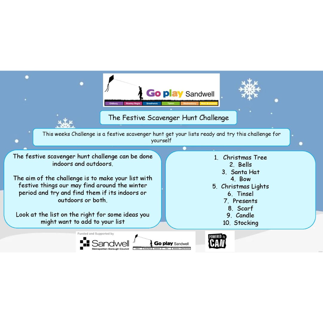 The Festive Scavenger Hunt Challenge:
This challenge will get you in the festive mood, so follow the instructions below and try the festive scavenger hunt challenge for yourself'.

#gpschallenge
#goplaysandwell
#activitiesforkids
#playathome
