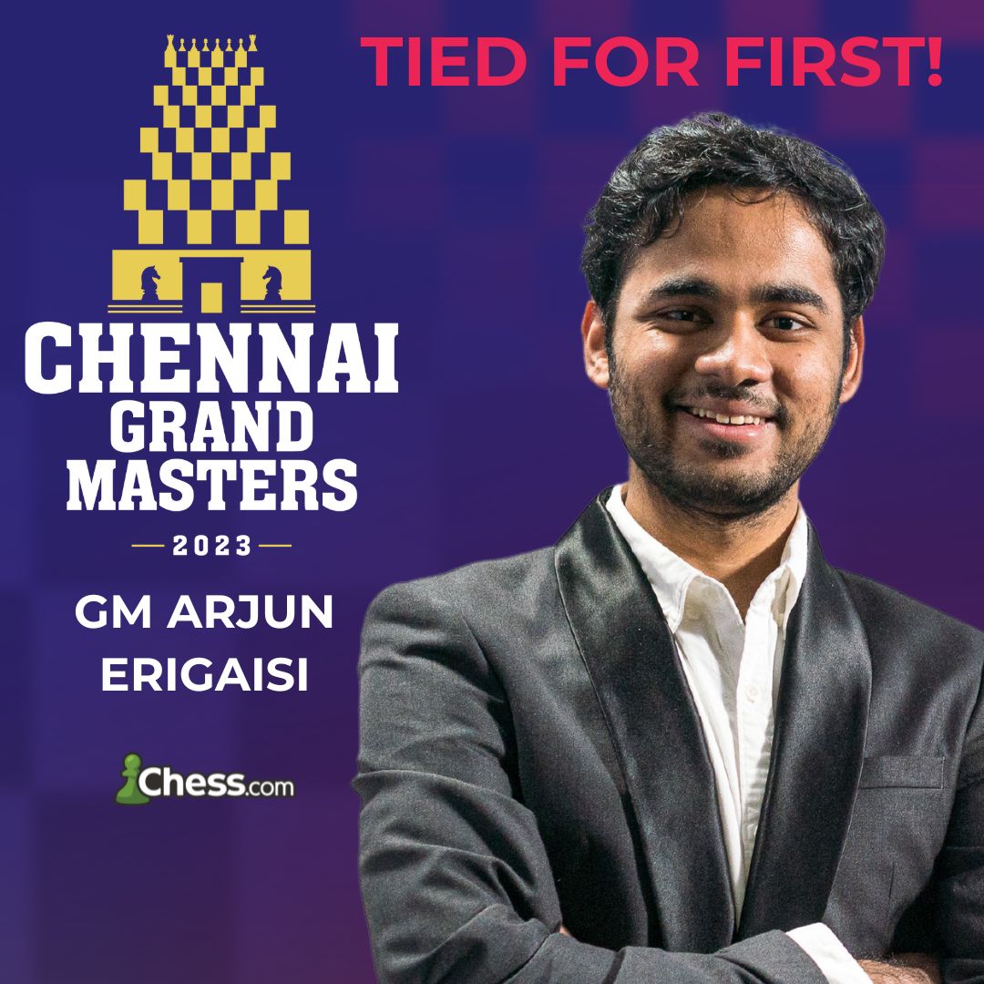🚨 BREAKING: 🇮🇳 GM Arjun Erigaisi tied for first at the 2023 Chennai Grand Masters event! After a loss in the first round, @ArjunErigaisi made a comeback to tie for first and secure second. He also shares the prize and valuable FIDE Circuit points with Gukesh. 👏 Congrats! 👏