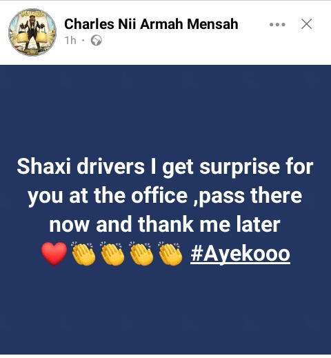 SHAXI Drivers! There is a very big surprise🎁 to you all from the Shaxi Ceo @shattawalegh

Go get yours 🎉🎉😁...
NB:‼️ SHAXI DRIVERS ONLY 

Keep ordering #Shaxi very affordable...  SHAXI ! It time to Ride 🚕💨💨