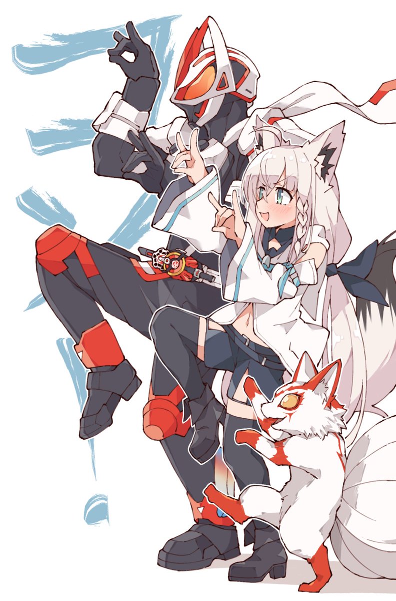 shirakami fubuki ,shirakami fubuki (1st costume) fox shadow puppet crossover animal ears fox ears tail 1girl fox girl  illustration images