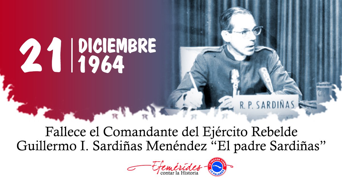 #HoyEnLaHistoria 🇨🇺
#21deDiciembre

📌1920: Nace la Prima Ballerina Assoluta del Ballet Nacional de Cuba, Alicia Alonso.
📌1964: Fallece el Comandante del Ejército Rebelde Guillermo Sardiñas Menéndez 'El padre Sardiñas'.

#CubaViveEnSuHistoria
#JuvenilMartiano