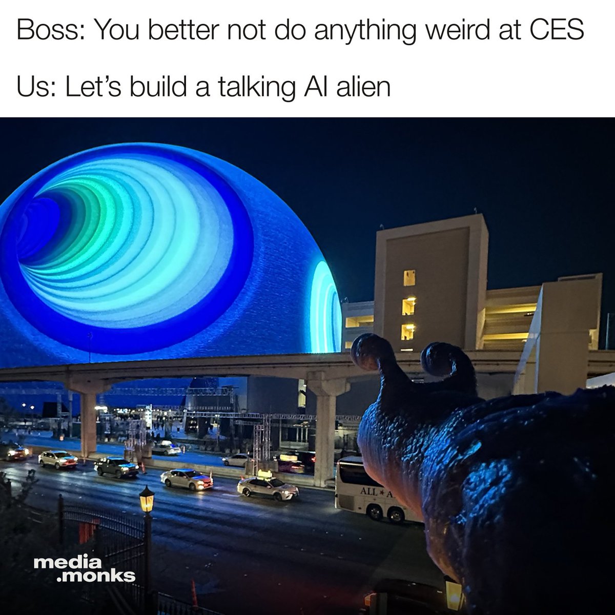 🛸 We’re touching down at CES 2024 —and we’re bringing an extraterrestrial friend who can’t wait to get to know you. 👽 Reach out to your favorite Monk if you’d like to schedule a meeting, and get an overview of everything we’ll be up to at #CES2024  monk.media/48t2wFs