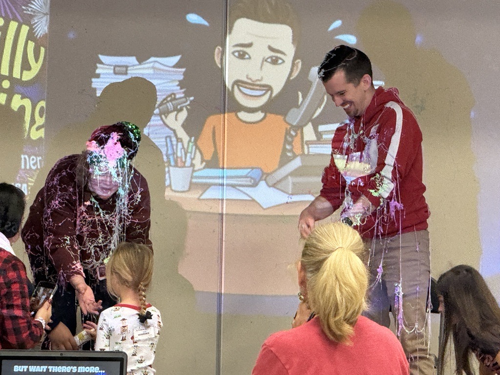 Today at our final assembly of the semester, students got another one of our fundraiser prizes and got to silly string the principals. Thanks for being good sports, Mrs. Shellstrom and Mr. Jones!!