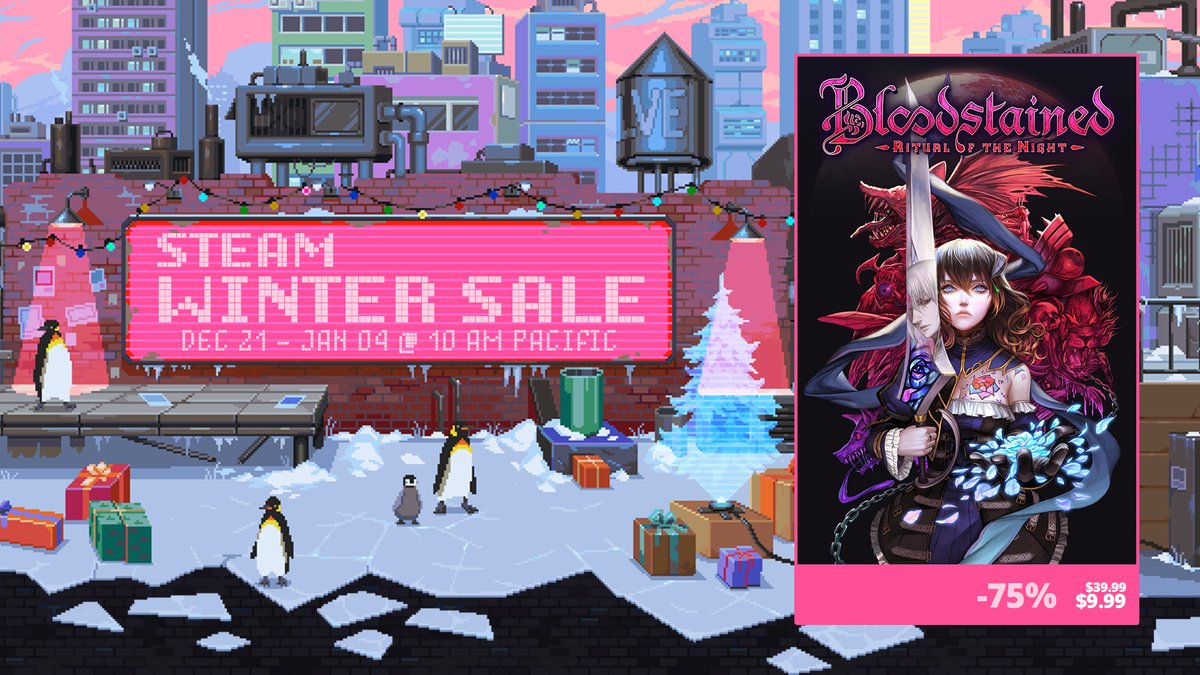 Enjoy the holidays with Bloodstained! Get tons of great games on sale, including 75% off Bloodstained: Ritual of the Night, during the Steam Winter Sale. ❄️ 505.games/BSROTNSW23 ❄️ #BloodstainedROTN #SteamWinterSale