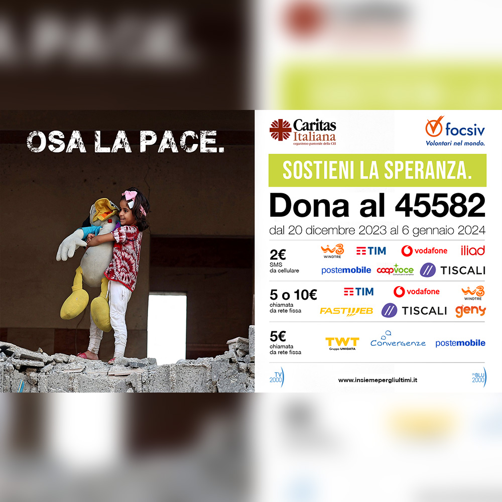 TV2000it's tweet photo. “#osalapace. Sostieni la speranza”

Don Marco Pagniello, direttore @CaritasItaliana, ospite a @diariotv2000 su #Tv2000 oggi #22dicembre ore 17.30

Donazioni al 📲45582
@FOCSIV @insiemexultimi #insiemexultimi @Avvenire_Nei @agensir https://t.co/uPdJA95TSm