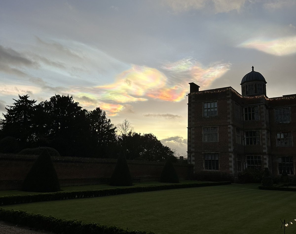 Extraordinary. Rainbow ice clouds over @DoddingtonHall at dusk.