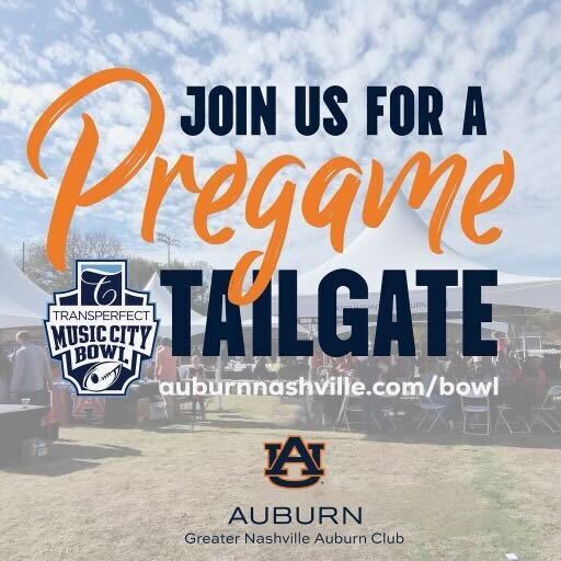 Gameday Tailgate Hosted by @AuburnNashville Dec. 30: 10 AM - 1 PM Gather with members of Auburn Nashville Club and @AUAlumniAssoc on the north side of Nissan Stadium. Ticket includes free brunch buffet and open bar. 🎟️ auburntige.rs/483Py1t