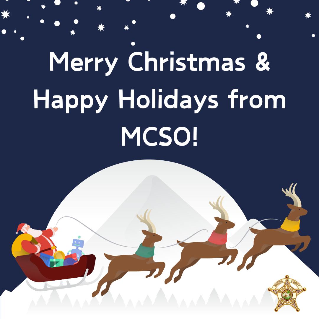 MCSO wishes you and your families a very merry Christmas and happy holidays! Thank you to our brave brothers and sisters in public safety who are working today to keep our community safe.