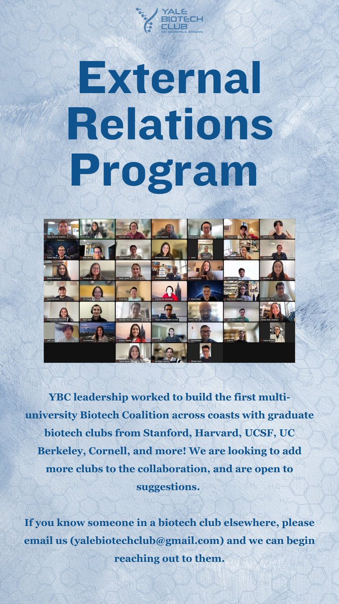 As the semester comes to a close, we would like to celebrate a productive and memorable fall semester.  

Much is in store for next semester with the Yale Biotech Club... stay tuned for announcements about our upcoming programs. 

Happy Holidays from our YBC family!