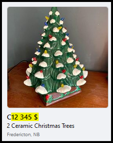 soplam12's tweet photo. Après Etsy qui vendent des zinfints sous le couvert d'images de pizza, voila que marketplace le fait aussi mais sous le couvert de sapins de nowel en céramique !
Mais qu'est ce que @silvano_trotta attend pour mener l'enquête??
#fuyez #sapingate https://t.co/S7YMLoXFVh
