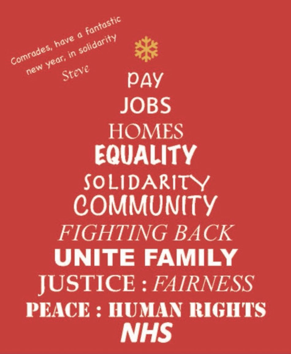 However you spend your #Xmas break have a wonderful time with friends and family .. thank you to all who work tirelessly - industrially and politically - to improve the lives of our class and better our communities .. campaigning for a peaceful new year! #Solidarity