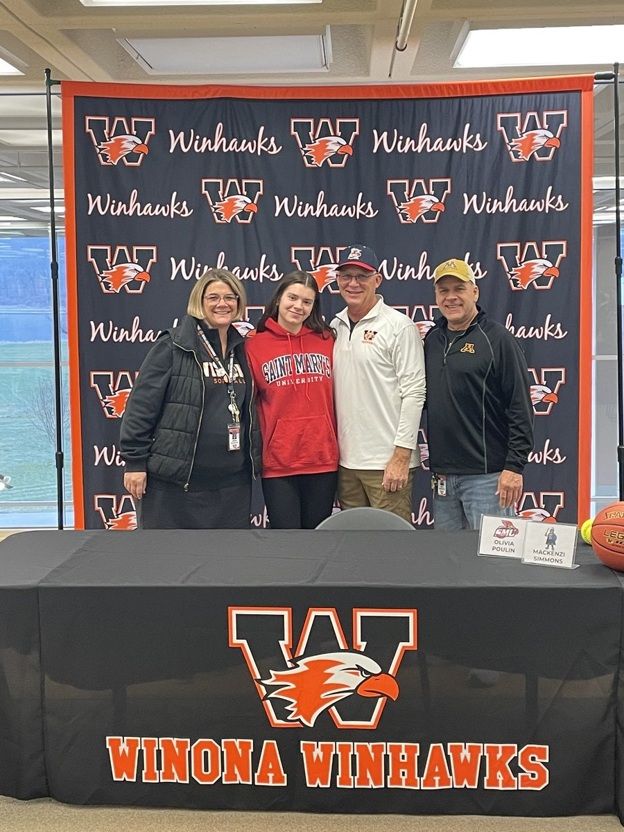WinhawkSB's tweet image. Congratulations Mackenzi Simmons (Dakota State 🏀) &amp;amp; Olivia Poulin (St. Mary’s 🥎) on their college signing day today!  Kenz &amp;amp; Liv are both Winhawk Softball &amp;amp; Basketball  players and Outstanding young leaders!!! “passion &amp;amp; pride”