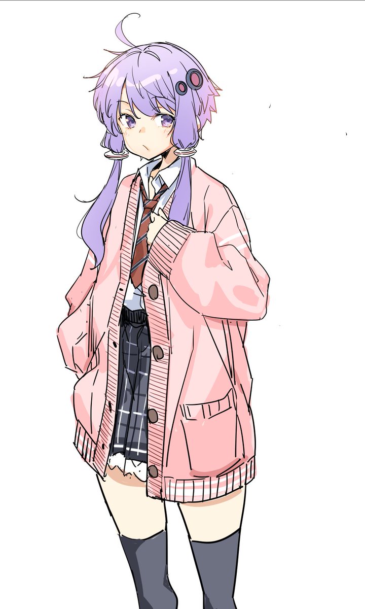 yuzuki yukari 1girl solo purple hair necktie purple eyes skirt thighhighs  illustration images