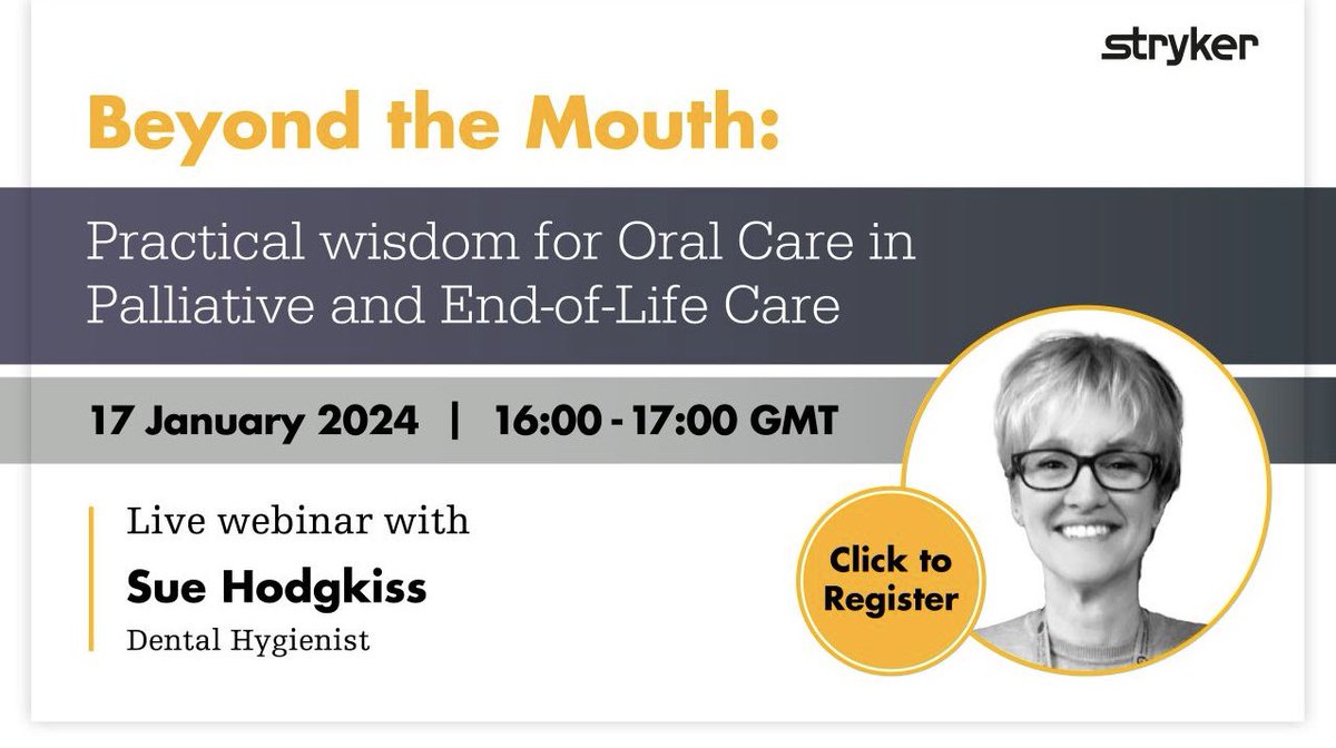 Very honoured to be presenting a webinar on Oral Care in Palliative and End of Life care with Stryker. Please join me 17/01/24 @ 16:00hrs using link lnkd.in/eTTHjJTi