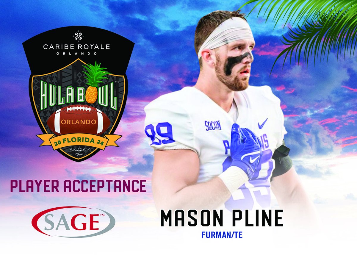 Hula Bowl (@hula_bowl) on Twitter photo Mason Pline <a href="/masonpline/">Mason Pline</a> the big and athletic tight end from <a href="/PaladinFootball/">Furman Football</a> accepted his invitation to play in the 2024 @CaribeRoyale Orlando #HulaBowl @SageCards <a href="/DraftDiamonds/">Draft Diamonds โข๏ธ</a> Mason Pline <a href="/masonpline/">Mason Pline</a> the big and athletic tight end from <a href="/PaladinFootball/">Furman Football</a> accepted his invitation to play in the 2024 @CaribeRoyale Orlando #HulaBowl @SageCards <a href="/DraftDiamonds/">Draft Diamonds โข๏ธ</a>