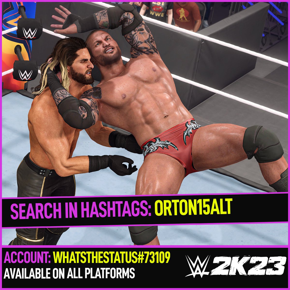 NEW! #WWE2K23 Upload To Community Creations! ★ Randy Orton '15 (Ingame model edit) ★ Search Tag → ORTON15ALT or WhatsTheStatus ★ INCLUDES ● Custom Portrait ● Commentary (Randy Orton) ● Ring Announcer Name (Randy Orton) ● New Hair ● New Beard ● side tattoo removed ●…
