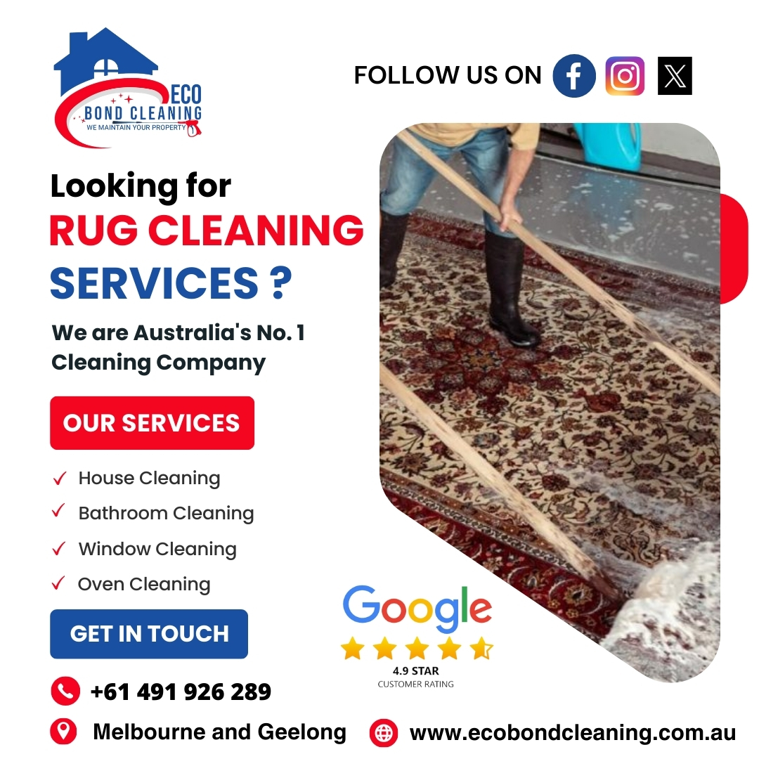 _Eco_cleaning's tweet photo. Is your once-beautiful rug looking a little worse for wear? Fear not!
Bringing your floor coverings back to life is Eco Bond's rug cleaning service.
#Ecobond #Ecobondcleaning #Ecobondservices #Cleaningservices #Cleaners #Australia #sofacleaning #Endofleasecleaning https://t.co/ToDC3jN2Fm