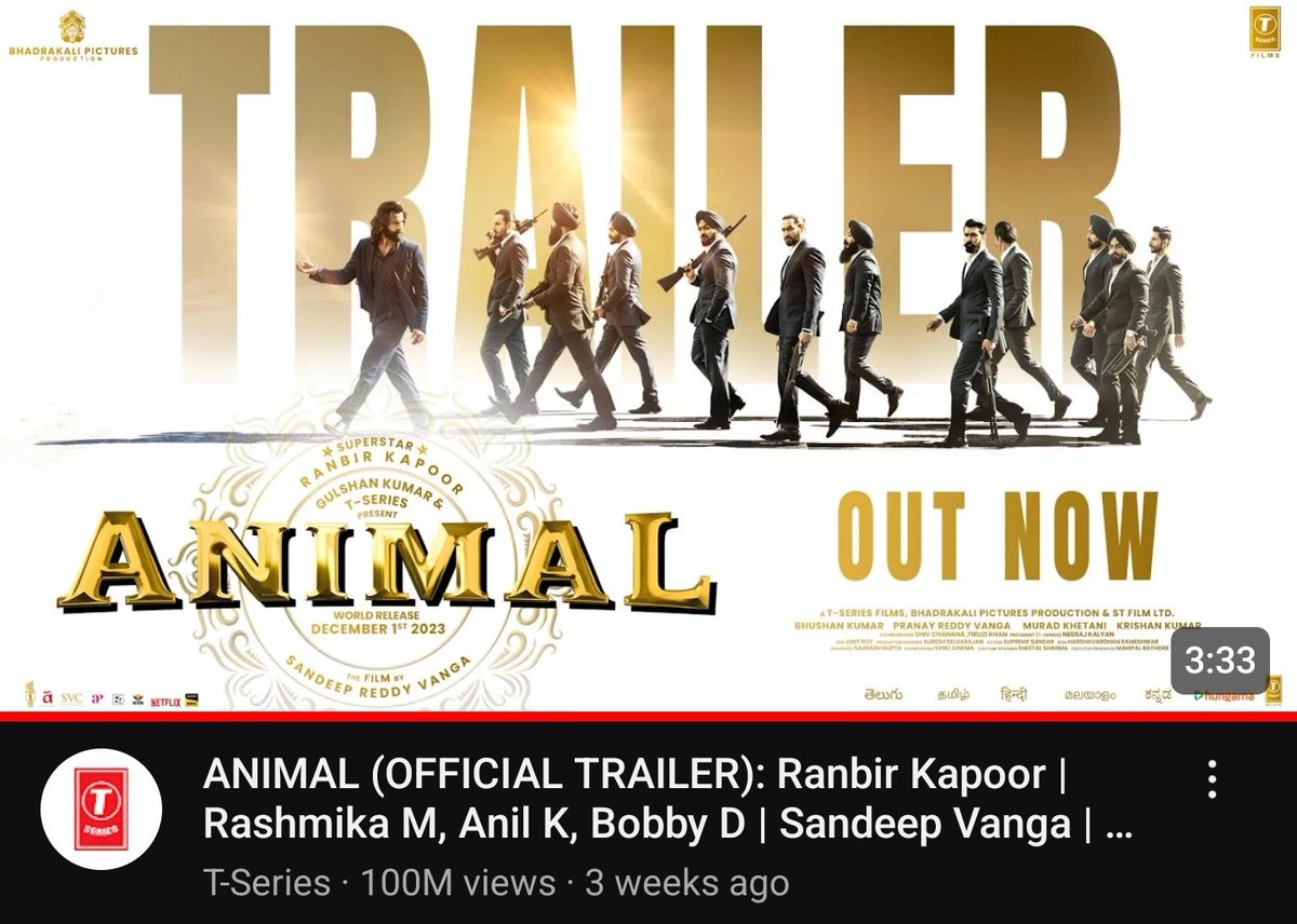 #Animal trailer cross 100m views 💥❤️‍🔥

#RanbirKapoor | #AnilKapoor | #RashmikaMandanna | #TriptiDimri | #BobbyDeol | #SandeepReddyVanga 

#AnimalBoxOffice
#AnimalTheMovie
#AnimalPark
#AnimalBloodyBlockbuster
#sabhikhabar