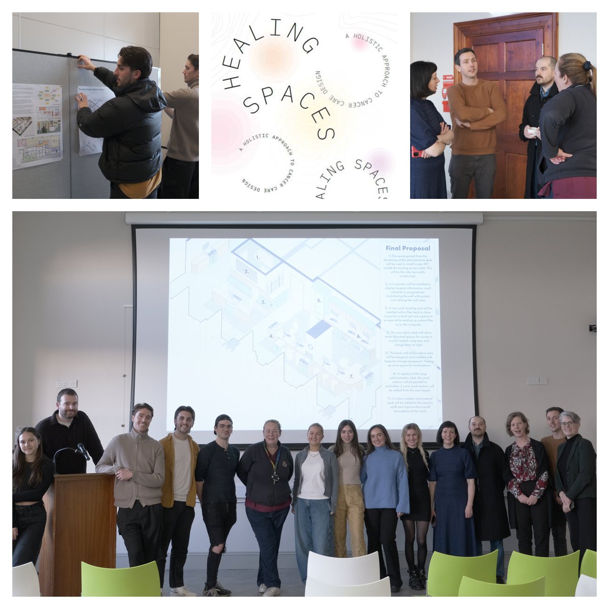 A great pleasure to host the first “Healing Spaces” showcase, representing a new collaboration for us with @SABE_TUDublin & @ProgrammeSpark. Since September, final year architecture students have worked with the Mater oncology team to improve and enhance their day ward facility.