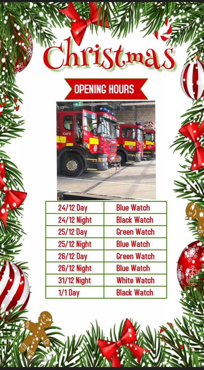 Here are the Wholetime Crews that will be here if you need them over the festive period. They will be supported by Horshams amazing On Call firefighters and our fantastic 999 Control operators from <a href="/SurreyFRS/">Surrey Fire & Rescue Service</a> 24 hours a day. Stay safe this Christmas visit westsussex.gov.uk/fire-emergenci…