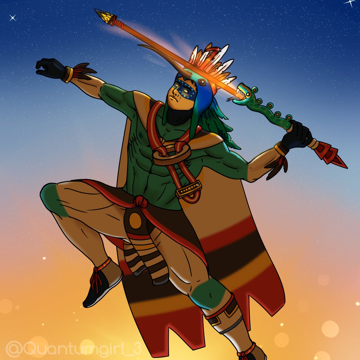 The Sun Rises again ☀️

#WinterSolstice is finally here! And I wanted to draw #Huitzilopotchli for the ocassion (And cause is #Panquetzaliztli too)

PD. The Hummingbird helmet was based in Mexican violetear (Colibri thalassinus)

#Aztecs #WinterSolstice2023 #Mexican