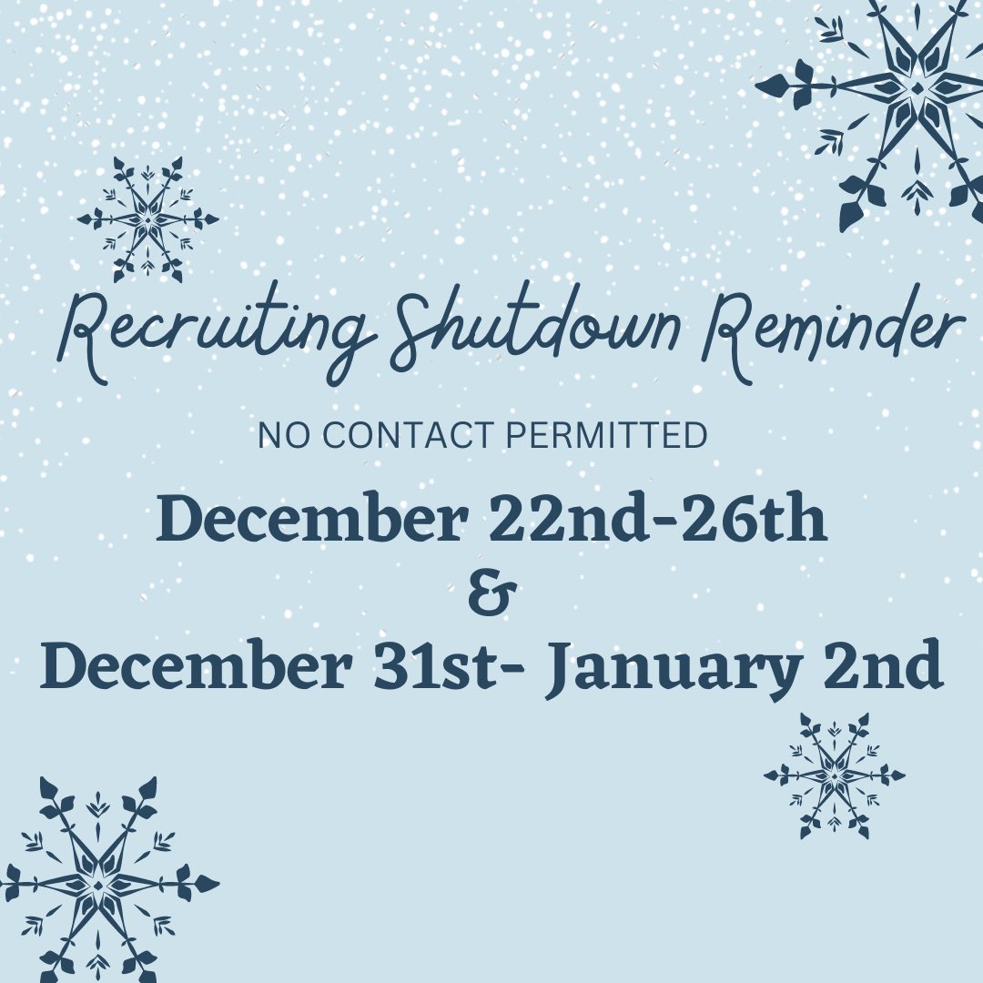 PSA Alert 🚨 D1 softball coaches go into a recruiting shutdown Dec 22-26 and again Dec. 31-Jan. 2. We are allowed absolutely no recruiting during that time including email, text, call, mail, and social media. Happy holidays everyone. Enjoy time with your family and friends.