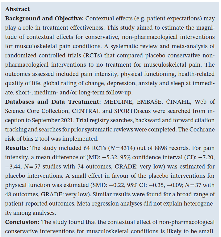 PhysioMeScience's tweet photo. Just published in "European Journal of Pain" 🔥

The importance of context (placebo effects)  in conservative interventions for MSK pain

Congrats 👏 @tobi_saueressig from @PhysioMeScience @PatrickOwenPhD @ScottTags @LarsDonath @belavyprof and colleagues

https://t.co/lBs46nXv84 https://t.co/smLOvxQvZN