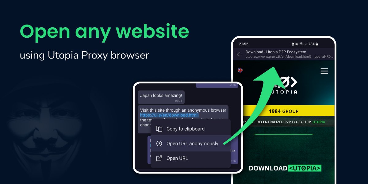 🌐 Unlock seamless and anonymous browsing with Utopia Proxy + Idyll Browser! 🕵️‍♂️ Simply click on any link in the chat, choose 'open url anonymously,' and explore the web privately. #PrivateBrowsing #AnonymousBrowsing #Utopia_tips