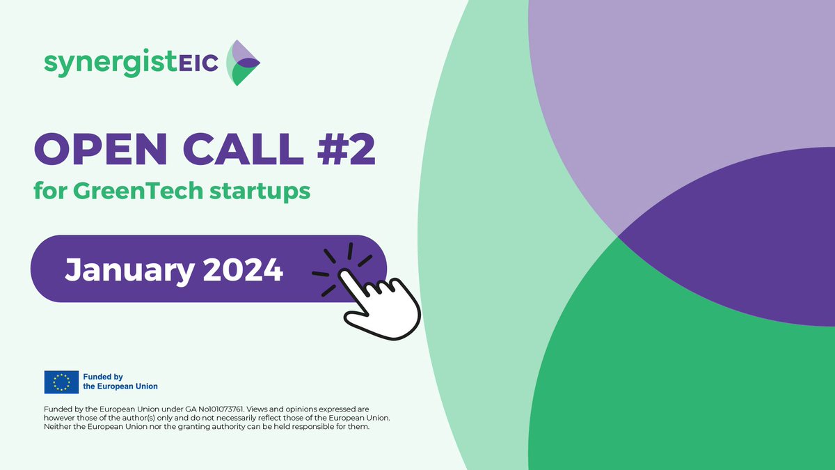 🌟 Open Call 2 is set to Open in January 2024 ! 🗓️

Get ready for another round of opportunities! 🚀

💻synergisteic.eu for more details on eligibility, application guidelines, and the support we're offering 🌍🌾
#GreenTech 
<a href="/EUgreenresearch/">EU green research</a> <a href="/StartUpEU/">Startup Europe & Innovation Radar</a> <a href="/EU_EISMEA/">EISMEA</a> <a href="/EUeic/">European Innovation Council</a>