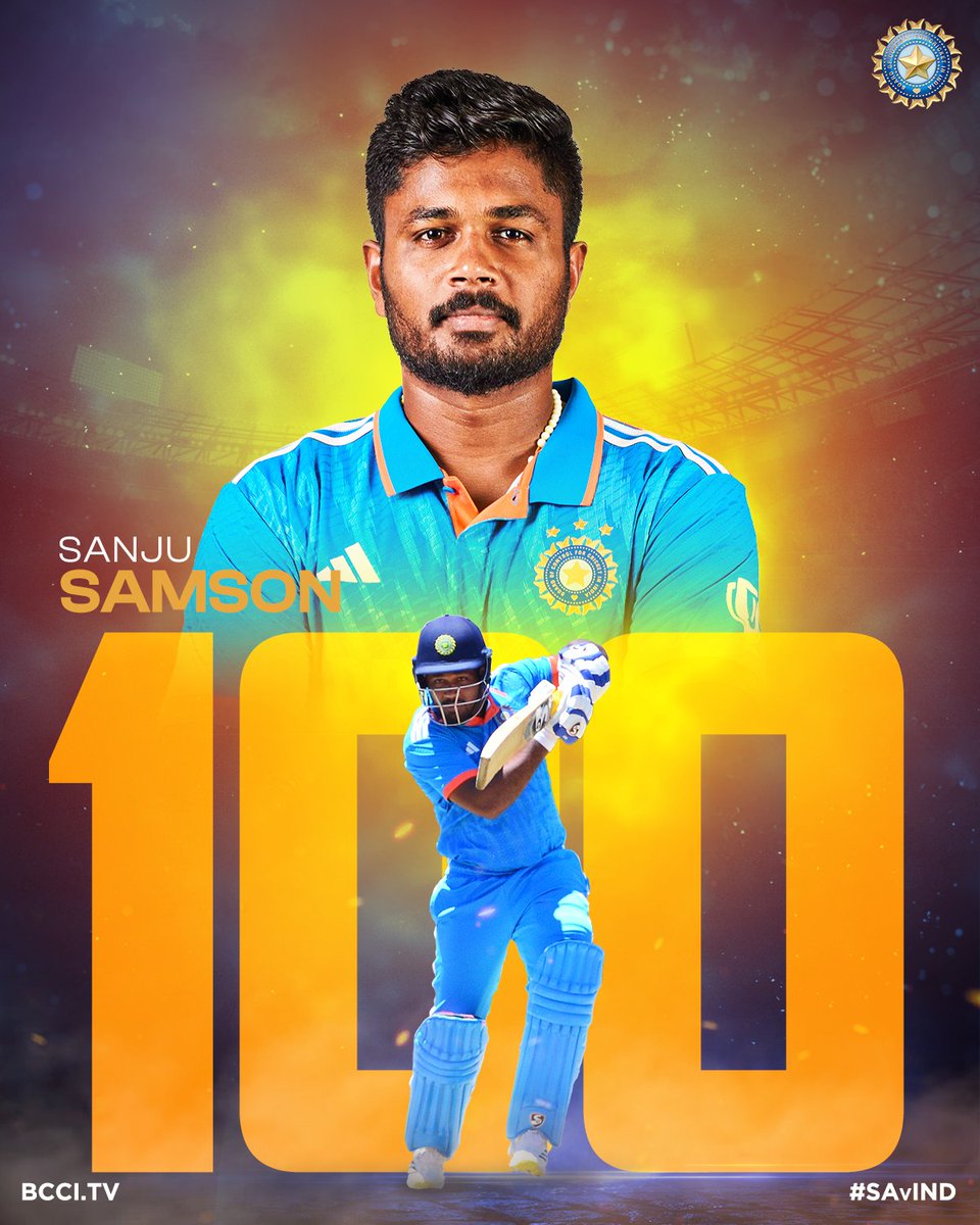 𝐌𝐀𝐈𝐃𝐄𝐍 𝐇𝐔𝐍𝐃𝐑𝐄𝐃 The wait is over! @IamSanjuSamson scores his first century for India and it has come off 110 balls in the decider at Paarl. 👏🏾👏🏾 bit.ly/SAvIND-3RDODI #TeamIndia #SAvIND