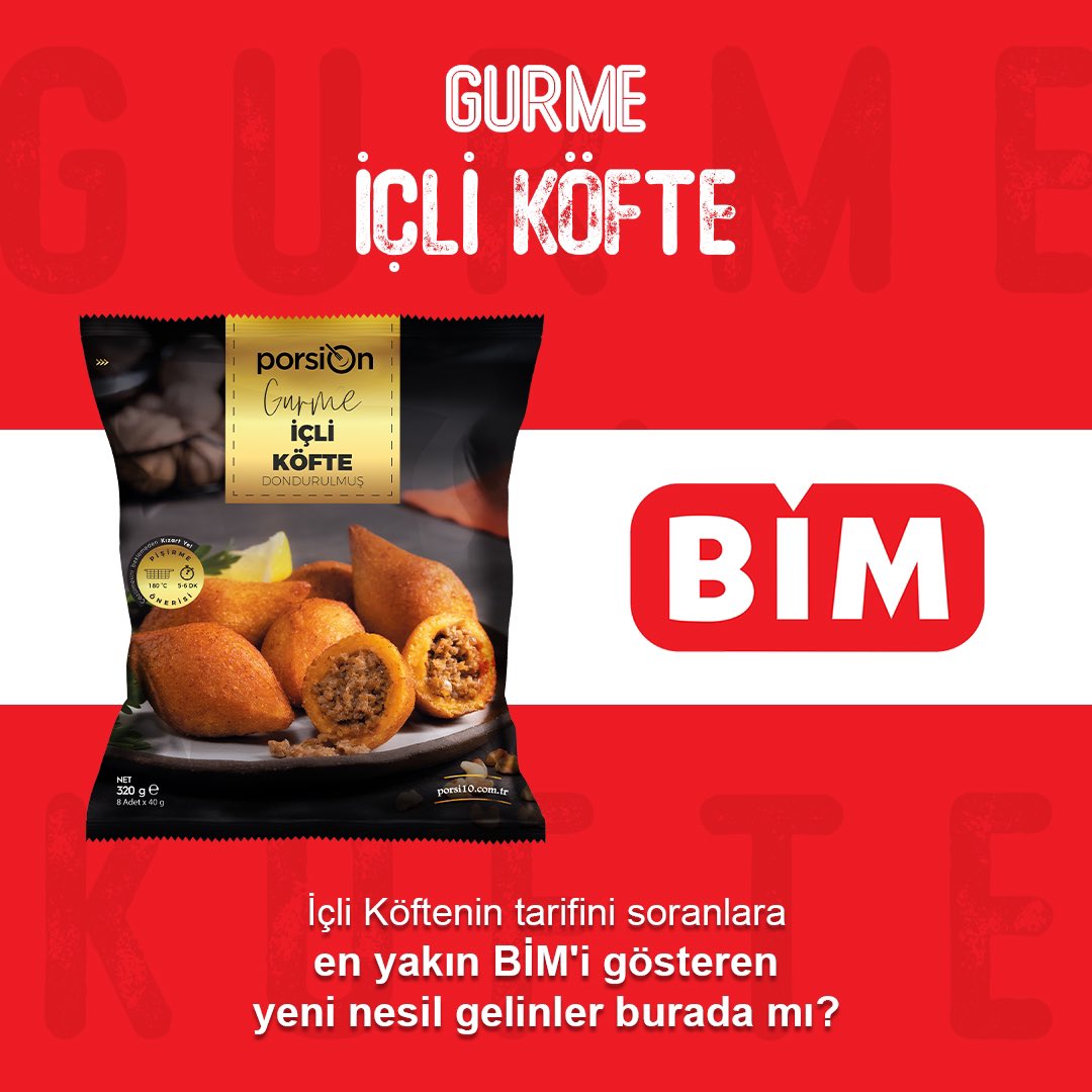 Yeni nesil gelinler; kendi elleriyle marketten PorsiOn Dondurulmuş İçli Köfte alır, hızlıca pişirir ve ustalıkla sunarlar..

#porsiOn #porsiOngurme #lezzetlesunar #bim  #bimaktüel #gurme #içliköfte #macandcheese #minichurros