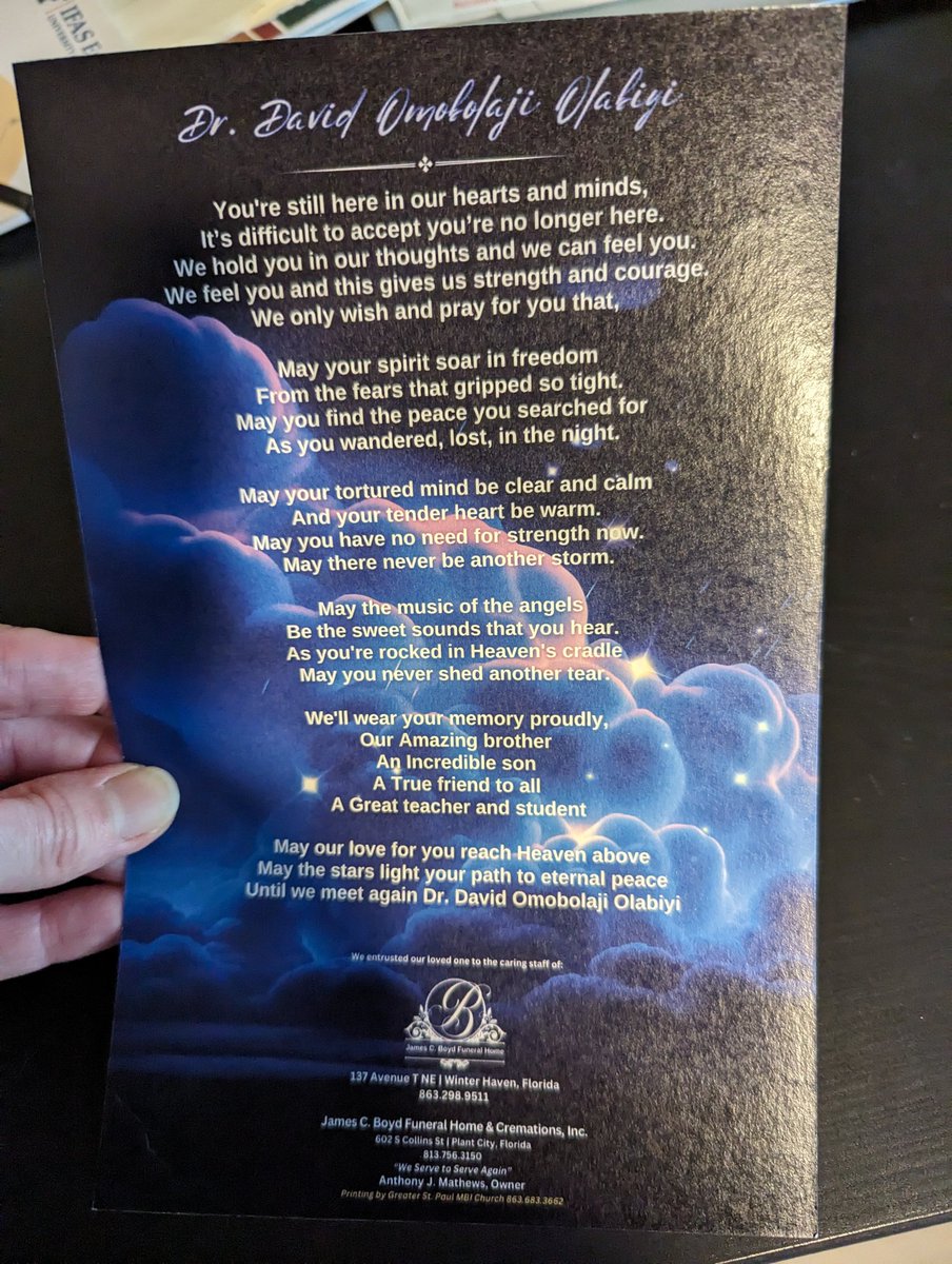 UFCitrusBugs's tweet image. Yesterday we said goodbye to our friend and colleague, Dr. David Olabiyi. He will be missed, and I am grateful for the time I had with him as a PhD student. It was a great experience to watch him grow intellectually over the years.
@UFIFASCitrusREC @UFEntNem