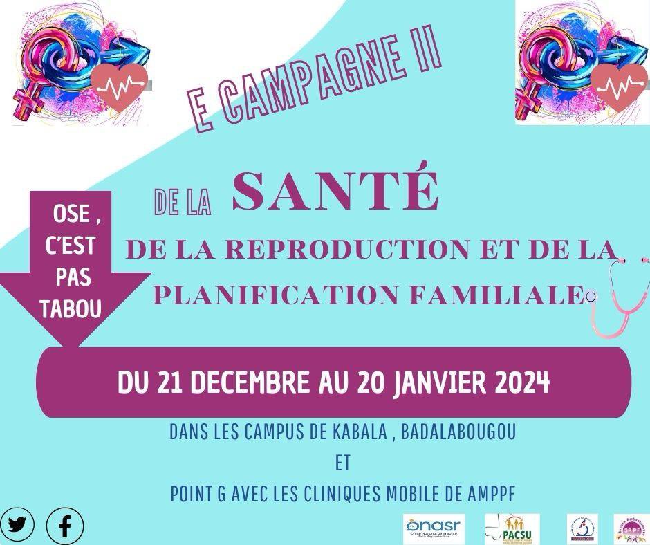 C’est parti pour la deuxième édition de E-Campagne phase II en faveur de la promotion de la Planification Familiale. 

#ONASR #PACSU #E_CAMPAGNEII #SanteAuTop #chaqueenfancompte