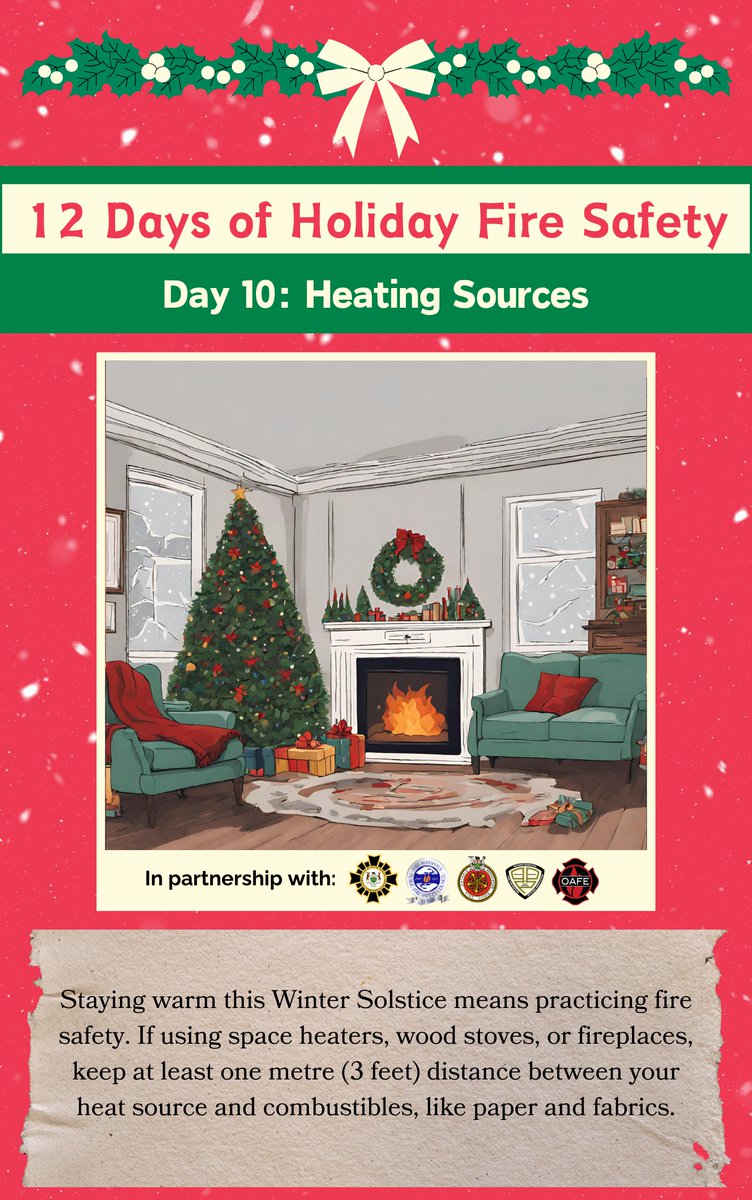 Staying warm this winter solstice means practicing fire safety. Space heaters, wood stoves and fireplaces are all great ideas until an accident happens. Keep at least one metre distance between your heat source and anything that will burn.
#HolidaySafety
#FireSafety