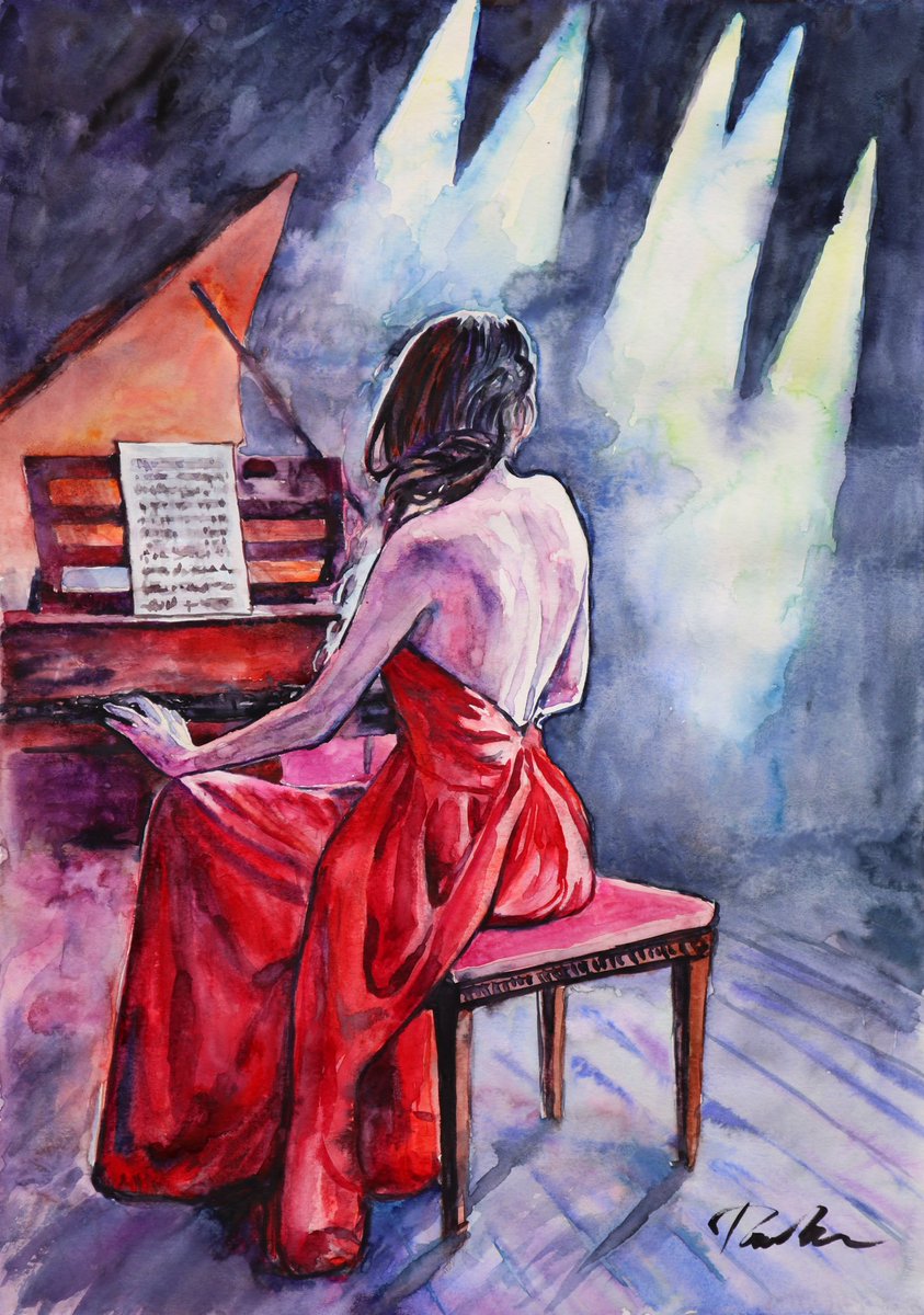Hello my dear friends 🤗😉! Where words leave off, music begins' My new watercolor painting is available for sale 😉 'The Premiere' 50x70cm #tasheart #piano #debut #red #painting #watercolor #light #beauty #glory #art #fantastic #awesome #ukraine #uk #usa #paris #newyork #ink