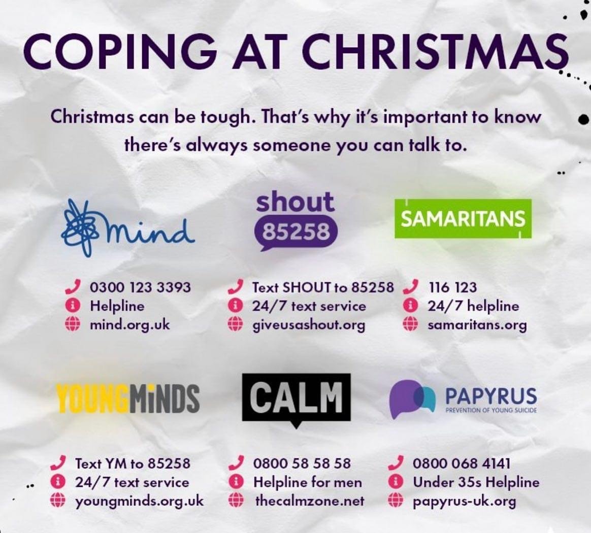 We know Christmas can be tough.

Please know that if you're struggling, there are people who can help.