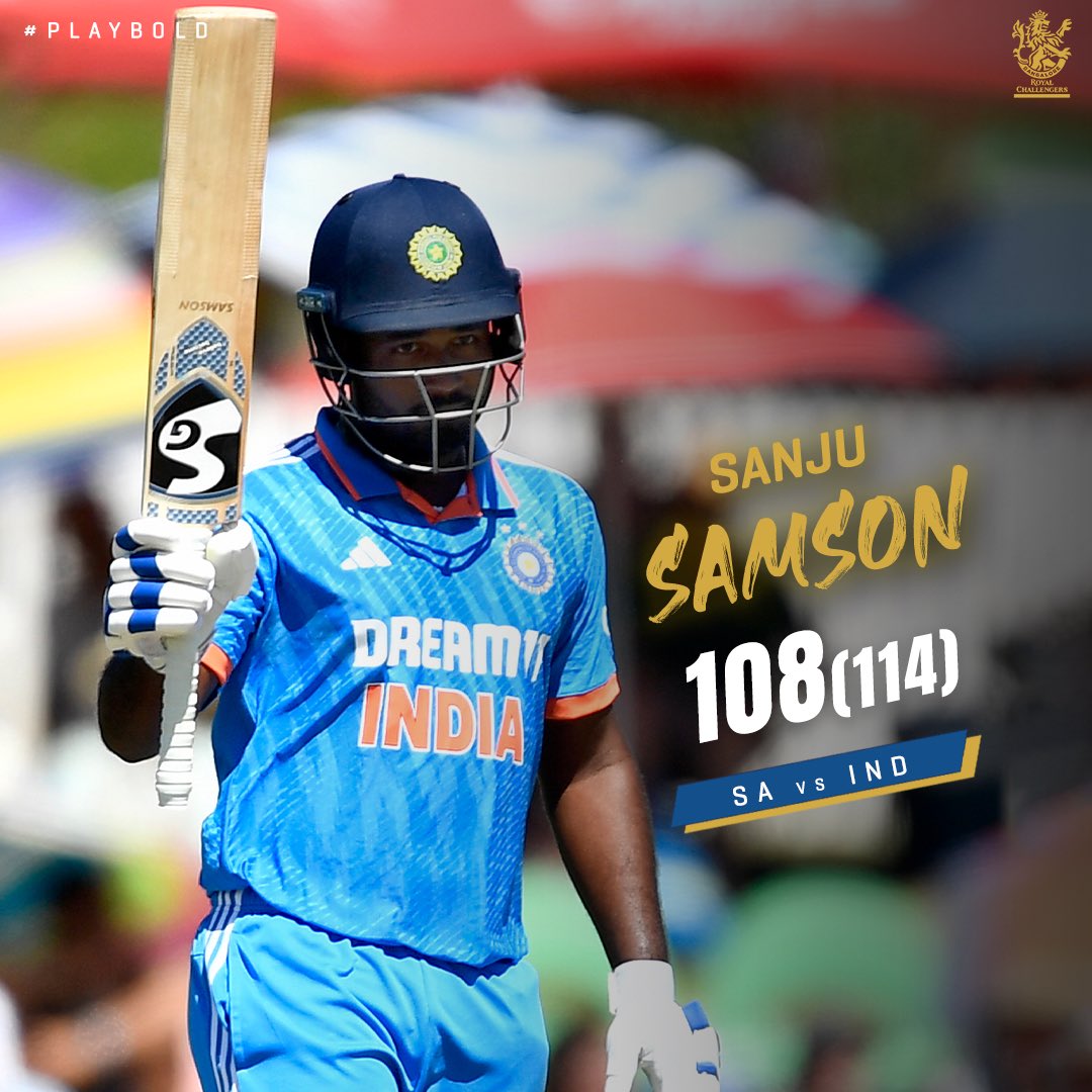 Sensational Sanju’s comeback statement 💪 Maiden international ton for Samson in the series decider 💯 #PlayBold #SAvIND #TeamIndia @IamSanjuSamson