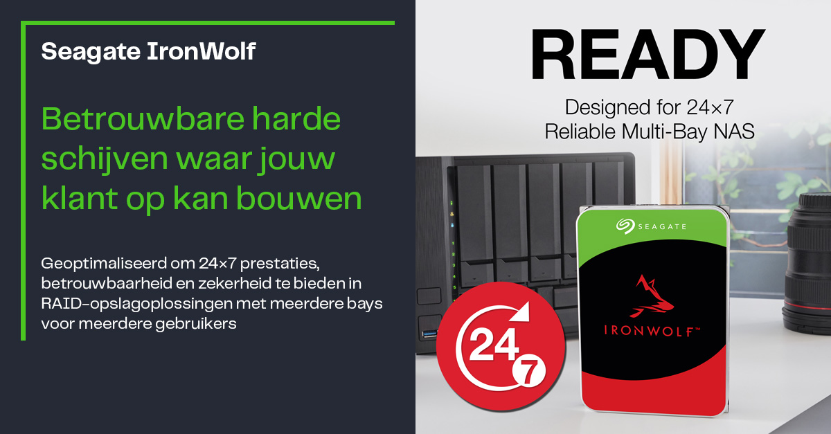 Waarom kiezen voor Seagate IronWolf (Pro) voor jouw klanten?

✅ Tot wel 22TB opslagcapaciteit
✅ 24/7 operationele betrouwbaarheid
✅ Ontworpen voor NAS-systemen
✅ Data herstelopties voor gemoedsrust

#datastorage
#nasstorage
#itdistributie
#itadvies