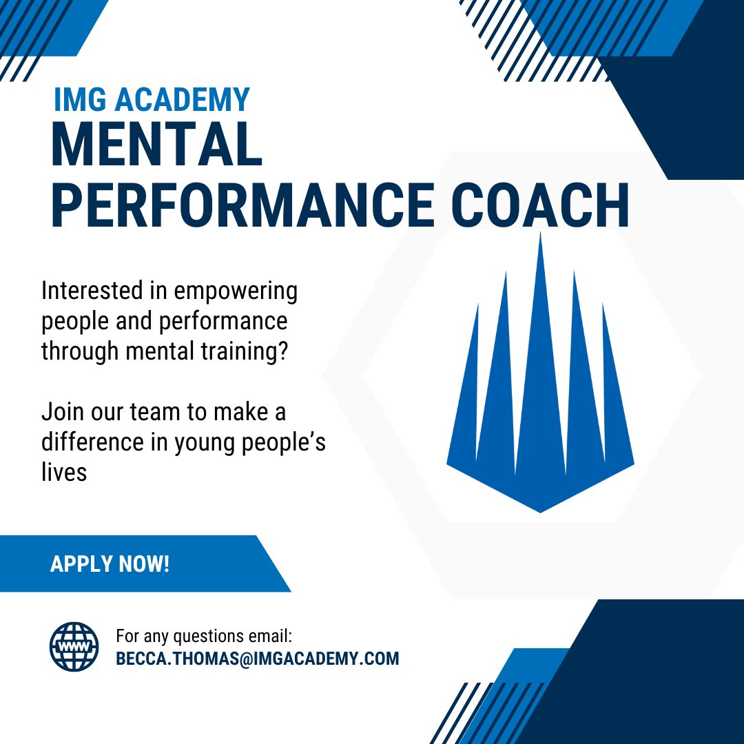 🚨 Hiring Alert 🚨 Join our mental performance team as a Mental Performance Coach 🧠<a href="/IMGAPerformance/">IMGA Performance</a> <a href="/IMGAcademy/">IMG Academy</a>  Now accepting applications. Diverse background and experiences encouraged. Please RT &amp; direct Qs @Becca_thomas2  Apply online tinyurl.com/IMGAMPCoach