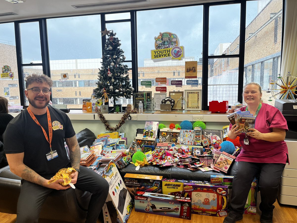 We would like to say a massive thank you to Aaron Heath & friends from Alfreton, who have kindly donated these amazing gifts to the children & young people across the hospital! With help from @NCHPlayService, we are able to share these to use all year round! 🎄