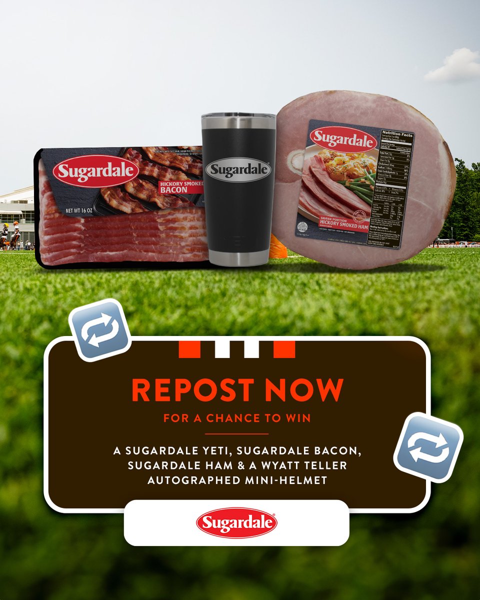 Browns's tweet image. Now's your chance to win the ultimate @SugardaleFoods prize pack to get you ready for a great gameday tailgate! Hit us with a repost to enter now

full rules ➡️ brow.nz/w2w0